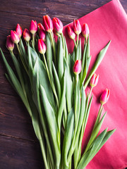 bouquet of flowers, Tulip, red tulips, bouquet maker, red packaging, florist's workshop