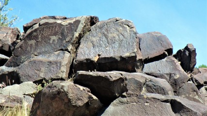 Petroglyphs seen on the desert granite rocks