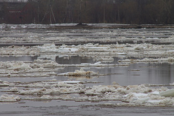 ice drift on the river in early spring