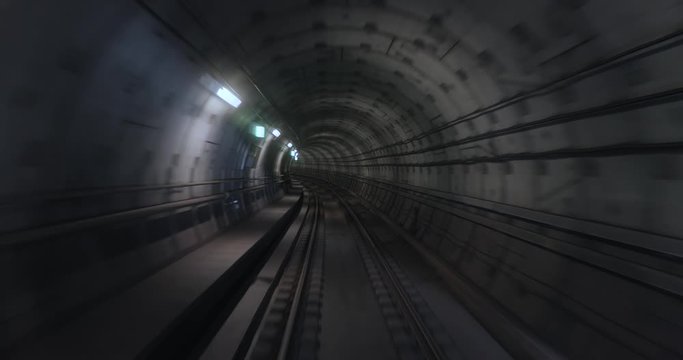 Subway journey view in dark tunnel timelapse recording