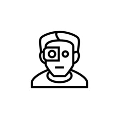 Cyborg vector icon in linear, outline icon isolated on white background
