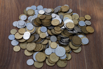 Different Ukrainian coins background texture