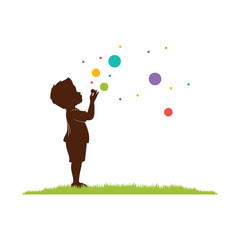 Fototapeta premium little boy blew bubbles
