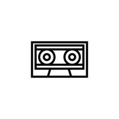 Music tape vector icon cassette in linear, outline icon isolated on white background