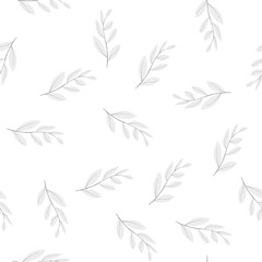 Gray twigs on white background. Monochrome seamless pattern. For fabric, wallpaper, wrapper, logo, packaging, scrapbooking