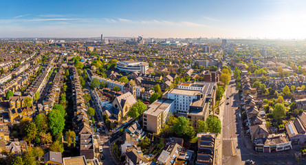 Aerial view of Hammersmith academy in the morning, UK