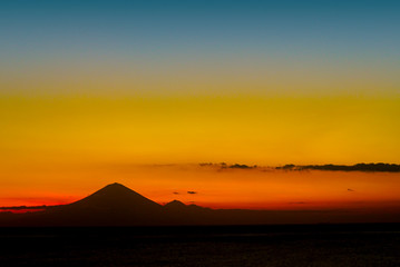 Fototapeta na wymiar Scenic view of beautiful morning horizon over the sea, water. Panorama of sea sunset, ocean sunrise, seascape