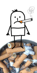 Cartoon man smoking a cigarette, standing on a big ashtray photo