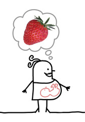 Cartoon pregnant woman thinking about strawberries