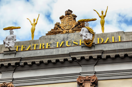 Salvador Dali Theatre-Museum facade and roof with statues in Figueres, Catalonia, Spain. Taken 16th April, 2015.
