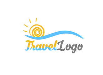 Abstract travel logo concept with wave and sun symbol