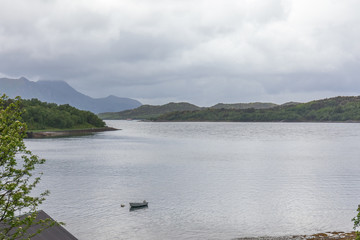 Norwegian summer landscape fjord, mountains, Norway. selective focus, Colorful morning scene in Norway.