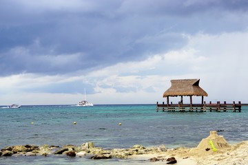 Thatched hut on Ocean at Cozumel
