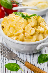 Macaroni and Cheese Background. Selective focus.