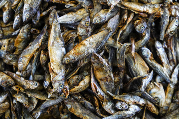 Dried fish meat cut for sale in the market. traditional market indonesia, ikan asin