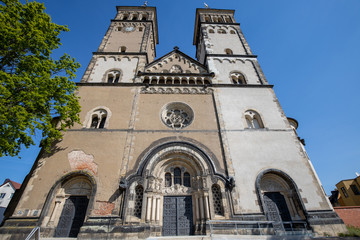 Fototapeta premium Leipzig, Germany, 04-26-2020 the neo-romanesque Taborkirche in the Kleinzschocher district