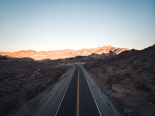 Aerial picture of a long street in the Death Valley National Park in California, USA