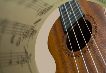 Obraz premium Ukulele inside curved sheet music 
