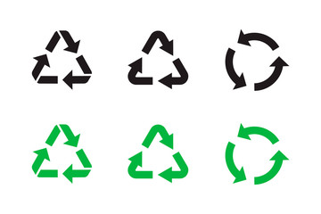 Obraz premium Recycle icon set. Vector graphic illustration. Flat style design. Suitable for website design, logo, app, template. Black and green design.