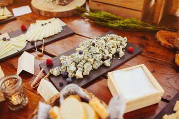 Tasting of various types of cheese during a cocktail