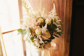Wedding flower bouquet for a bride. Natural light