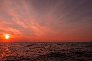 scenery of sea in sunset and colorful of sky is beautiful