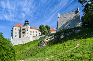 Fototapeta na wymiar The Pieskowa Skała Royal Castle is located in the village of Suloszowa, Poland.