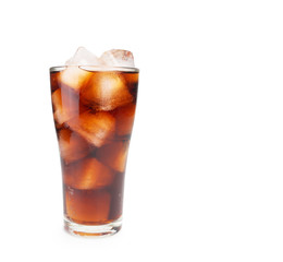 Cola with ice cubes on white background. (clipping path)