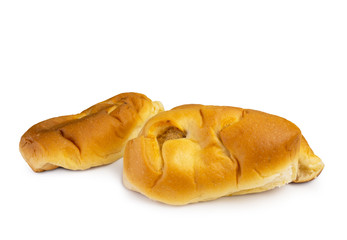 Shredded pork filled bread on white background. (clipping path)