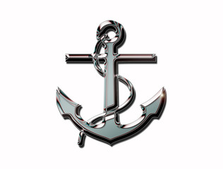 isolated metallic chrome sailor anchor . 3d illustration © vayno