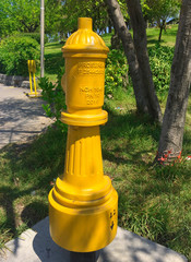 Fototapeta na wymiar yellow fire hydrant on the street