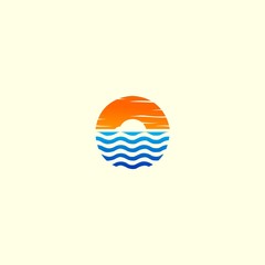 logo illustration of a sunset on a beach
