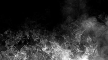 Texture of burn fire with particles embers. Flames on isolated black background. Black and white fire texture overlays. Stock illustration.