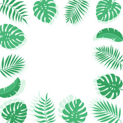 Fototapeta na wymiar Summer vector background with tropical leaves and plants branches. Exotic background. Flat style vector illustration 