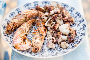 Seafood - shrimp and squids, Morocco 