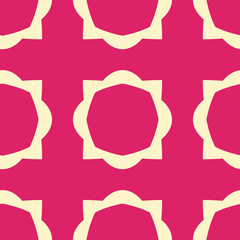 Geometric chekered abstract decorative  vector background. Vector mosaic tiles seamless pattern with pink background and geometrical ornament.