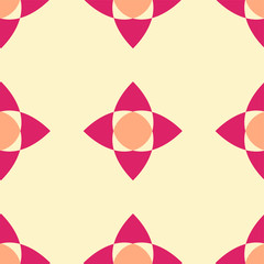 Geometric chekered abstract decorative  vector background. Vector mosaic tiles seamless pattern with pink background and geometrical ornament.