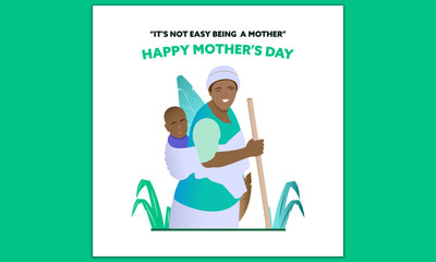 Happy mother's day! Hard Working African Mother with her cute baby. Vector Illustration.