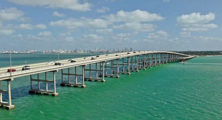 Fototapeta na wymiar Miami Aerial View Downtown and Bridge to Key Biscane