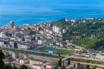 Fototapeta premium TRABZON, TURKEY - JUNE 28, 2008: General view. City stadium and Port. Of district