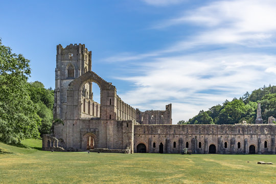 Historic Fountains Abbey and Studely Royal on a warm summer day.