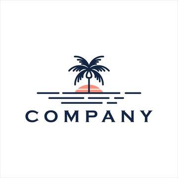palm beach vector logo landscape line art