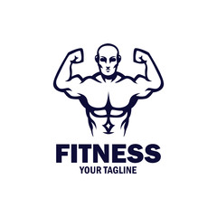 Vintage Flat design fitness bodybuilding logo vector template