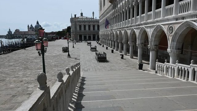 May 2020, Venice-Italy, Walking through the monuments of the ancient city of Venice at the time of the coronavirus, between closed shops and the absence of tourists