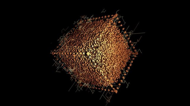 4K cube in the Computing Core with Interchanging Information Streams.Block chain network concept;Distributed register technology;Various Clusters of Connections Loading;participant chain.