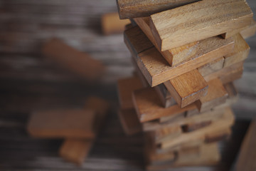 Wood block tower game on wood teble