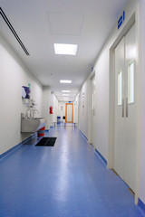 Corridor in the hospital in front of the operating room with a sanitary unit.