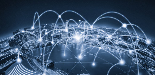 Modern creative telecommunication and internet network connect in smart city. Concept of 5G...