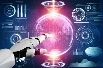 3D Rendering futuristic robot technology development, artificial intelligence AI, and machine...