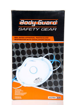 Alameda, CA - May 1, 2020: One Box Of Body Guard Brand Safety Gear N95 Face Masks, Isolated On White Background.